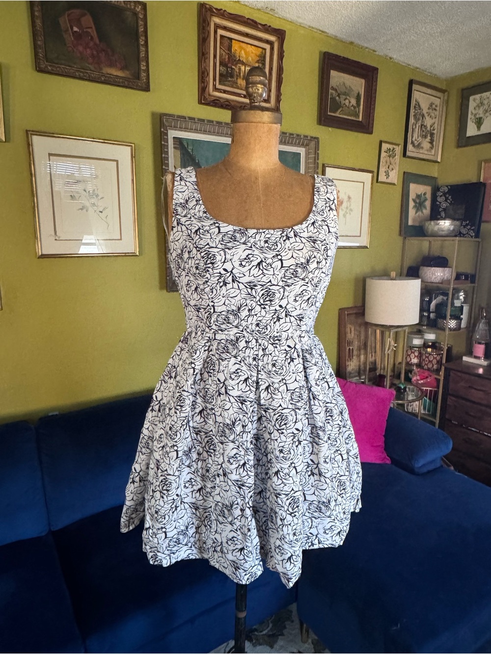 Necessary Objects Black & White Floral Fit-and-Flare Mini Dress
